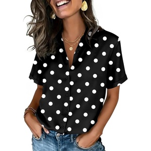 Zeagoo Button Down Shirts for Women Short Sleeve Tops Dressy Casual Blouses(Jh696- Polka Dot)