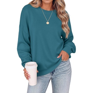 Zeagoo Oversized Sweater for Women 2026 Crewneck Long Sleeve Fall Clothes(Lake Blue)