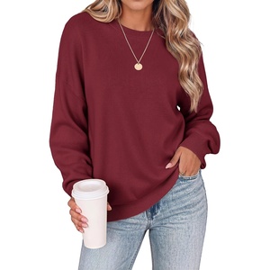 Zeagoo Oversized Sweater for Women 2026 Crewneck Long Sleeve Fall Clothes(Wine Red)
