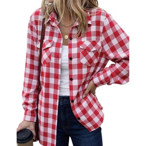 Zeagoo Womens Plaid Flannel Shirt Long Sleeve Top Casual Button Down Blouse(1-watermelon Red)