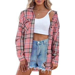 Zeagoo Womens Plaid Flannel Shirt Long Sleeve Top Casual Button Down Blouse(Pink2)