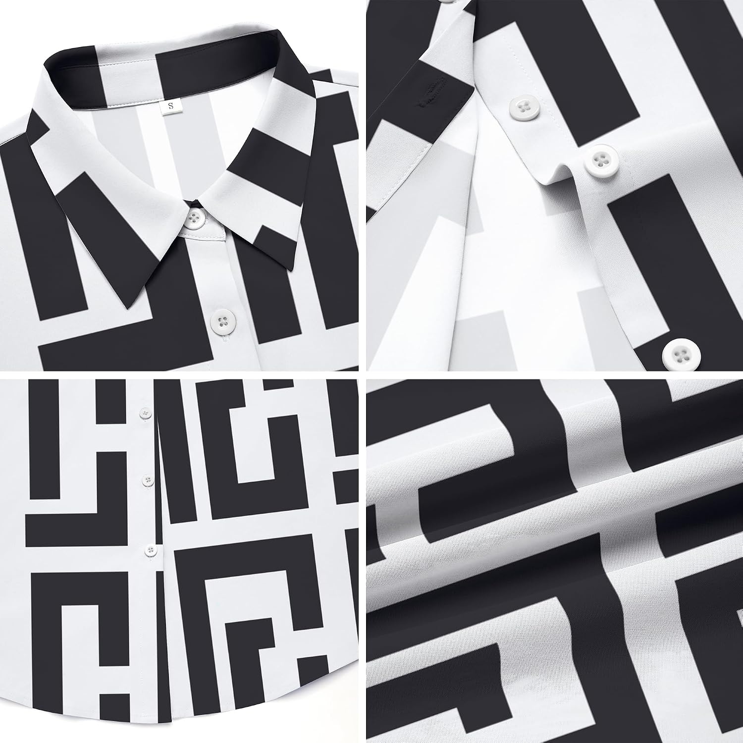 image:imageZeagoo Blouses for Women Dressy Casual Long Sleeve Button Down Shirts TopsBlack White Geometry
