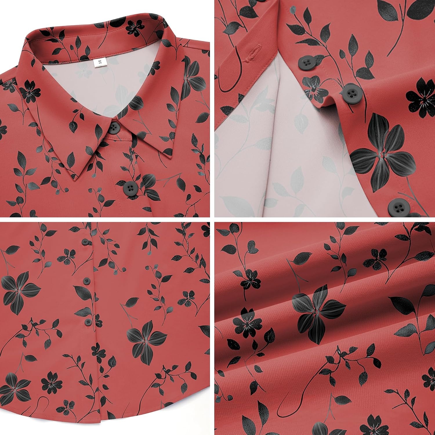 image:imageZeagoo Blouses for Women Dressy Casual Long Sleeve Button Down Shirts TopsFloral Red