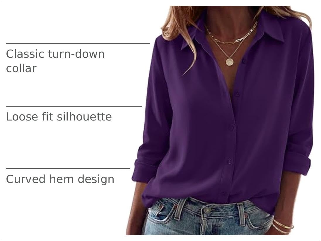 image:imageZeagoo Blouses for Women Dressy Casual Long Sleeve Button Down Shirts TopsPurple