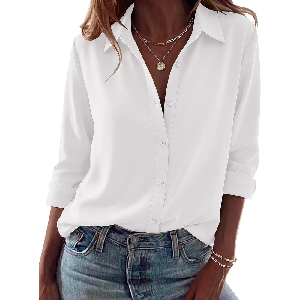 image:imageZeagoo Blouses for Women Dressy Casual Long Sleeve Button Down Shirts TopsAwhite