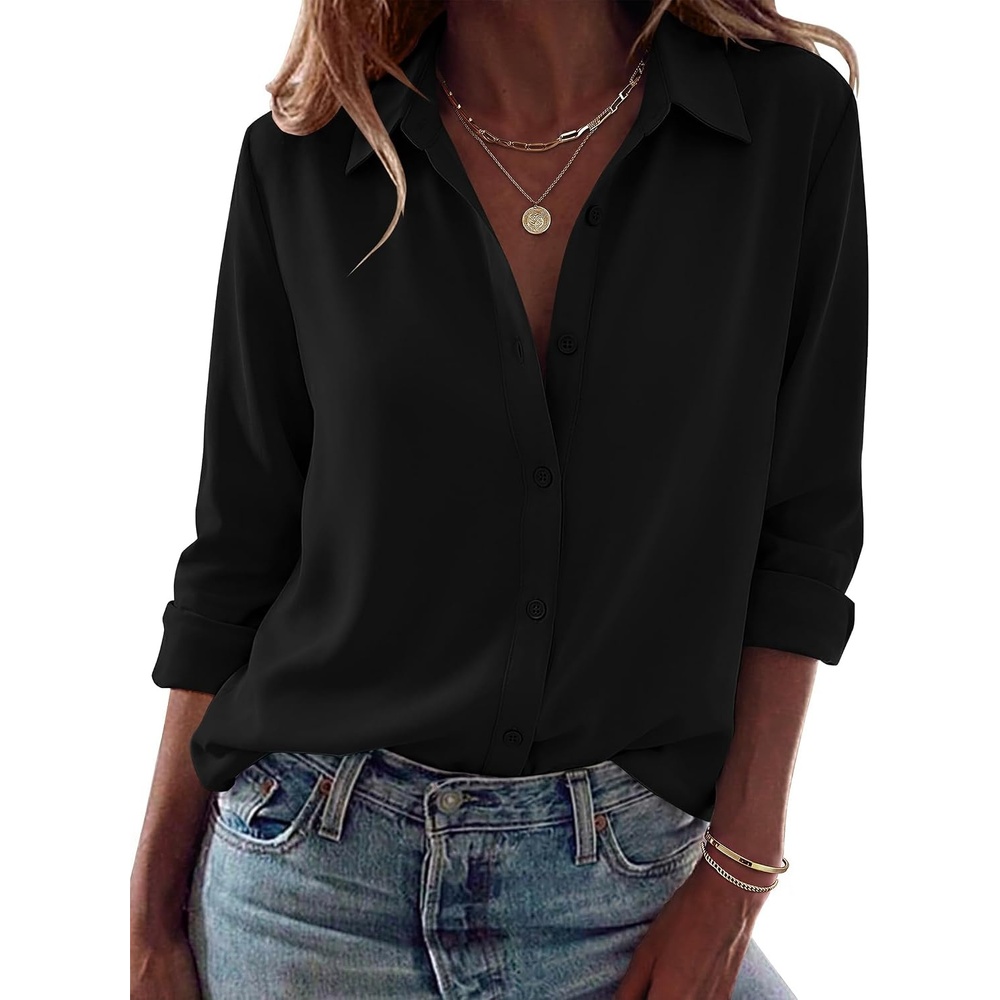 image:imageZeagoo Blouses for Women Dressy Casual Long Sleeve Button Down Shirts TopsBlack