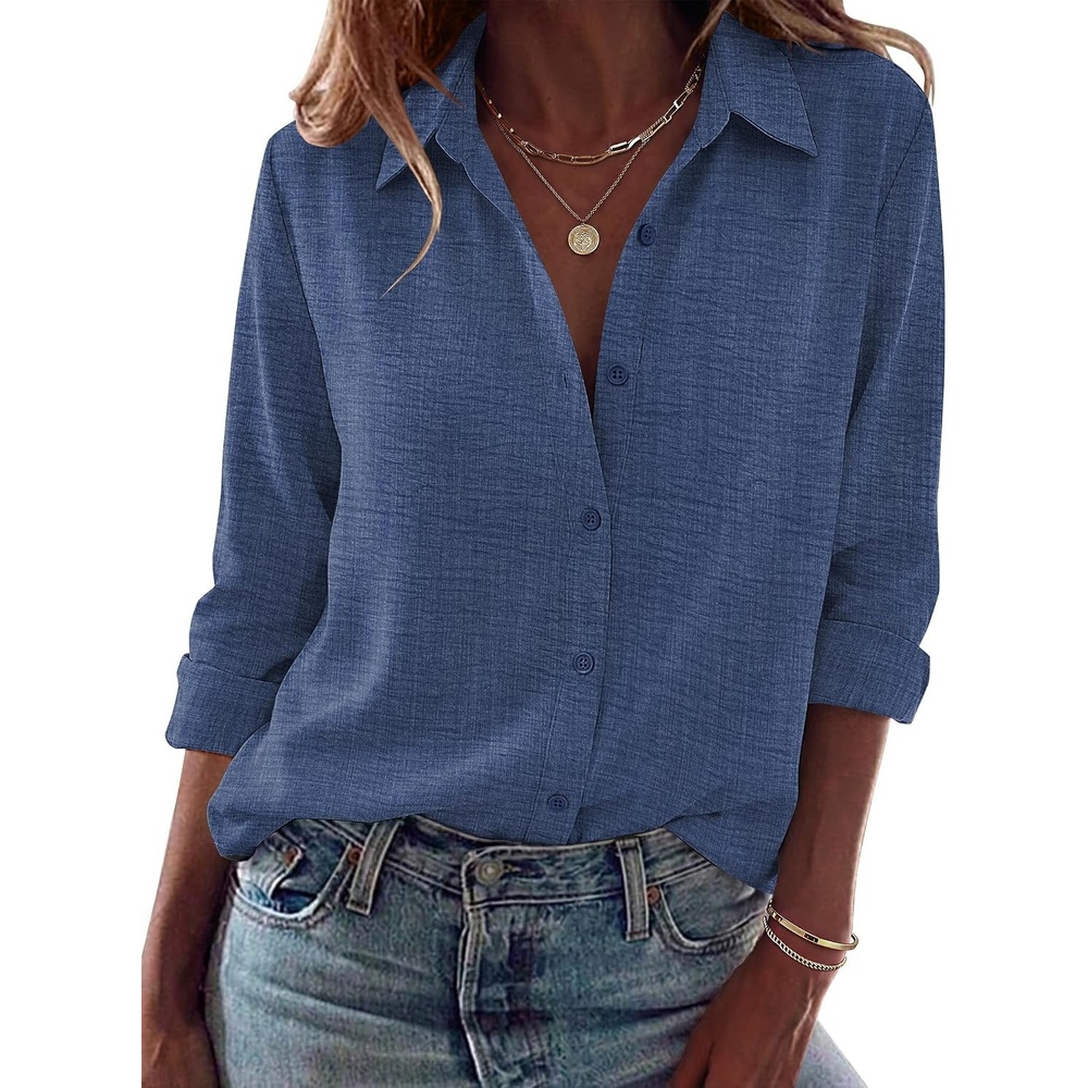 image:imageZeagoo Blouses for Women Dressy Casual Long Sleeve Button Down Shirts TopsBnavy