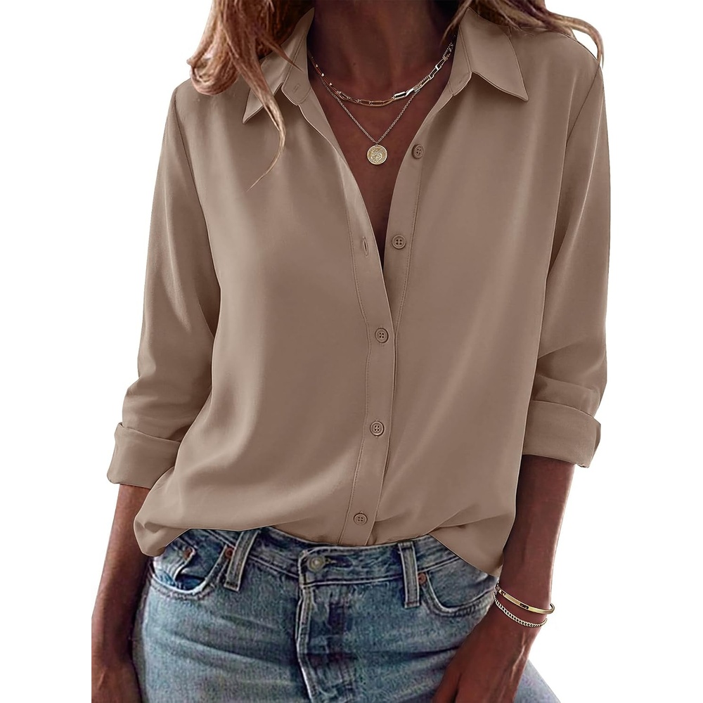 image:imageZeagoo Blouses for Women Dressy Casual Long Sleeve Button Down Shirts TopsKhaki