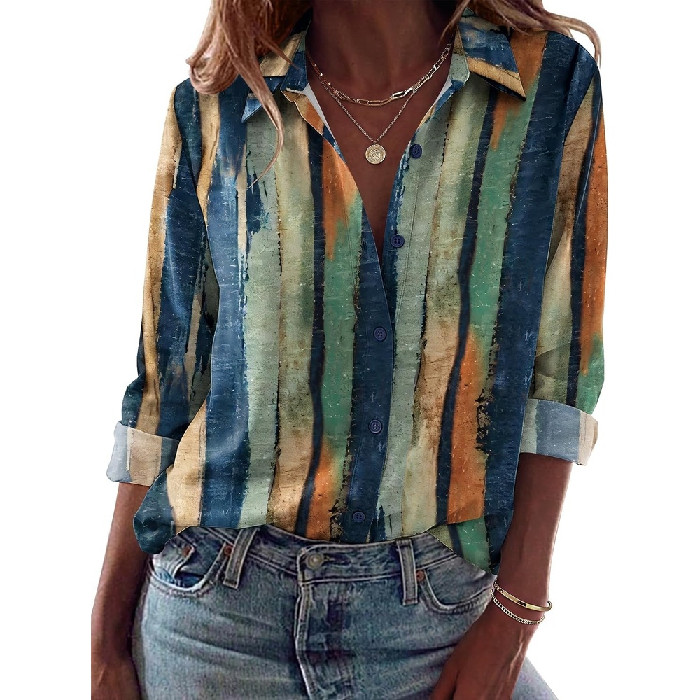 image:imageZeagoo Blouses for Women Dressy Casual Long Sleeve Button Down Shirts TopsMulticolor 289