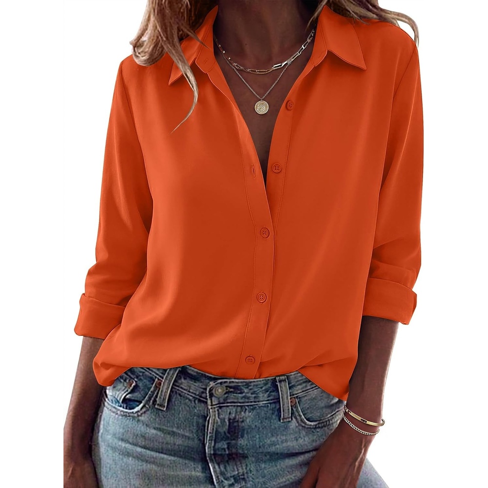 image:imageZeagoo Blouses for Women Dressy Casual Long Sleeve Button Down Shirts TopsOrange