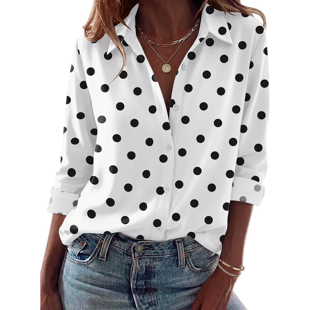 image:imageZeagoo Blouses for Women Dressy Casual Long Sleeve Button Down Shirts TopsPolka Dots White