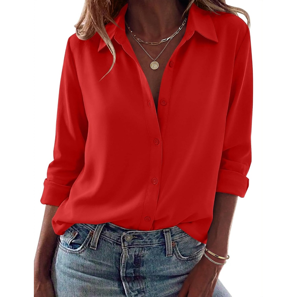 image:imageZeagoo Blouses for Women Dressy Casual Long Sleeve Button Down Shirts TopsRed