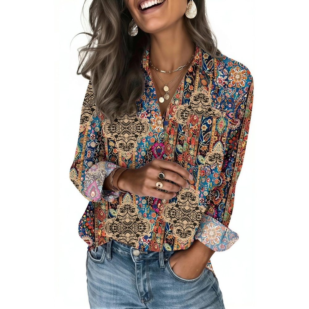 image:imageZeagoo Blouses for Women Long Sleeve Dressy Casual Button Down ShirtsBoho Brown