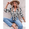 Zeagoo Blouses for Women Dressy Casual Long Sleeve Button Down Shirts Tops(Black White Geometry)