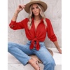 Zeagoo Blouses for Women Dressy Casual Long Sleeve Button Down Shirts Tops(Red)
