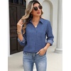 Zeagoo Blouses for Women Long Sleeve Dressy Casual Button Down Shirts(Blue Denim)