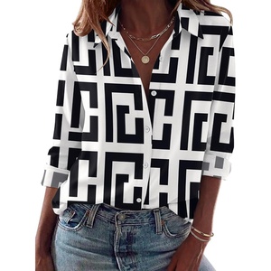 Zeagoo Blouses for Women Dressy Casual Long Sleeve Button Down Shirts Tops(Black White Geometry)