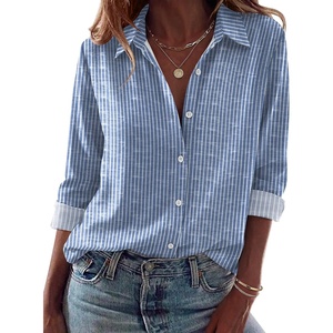 Zeagoo Blouses for Women Dressy Casual Long Sleeve Button Down Shirts Tops(Blue Stripes)