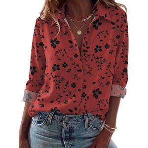 Zeagoo Blouses for Women Dressy Casual Long Sleeve Button Down Shirts Tops(Floral Red)