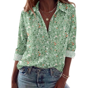 Zeagoo Blouses for Women Dressy Casual Long Sleeve Button Down Shirts Tops(Green Floral)