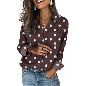 Zeagoo Blouses for Women Long Sleeve Dressy Casual Button Down Shirts(Brown Polka Dots)