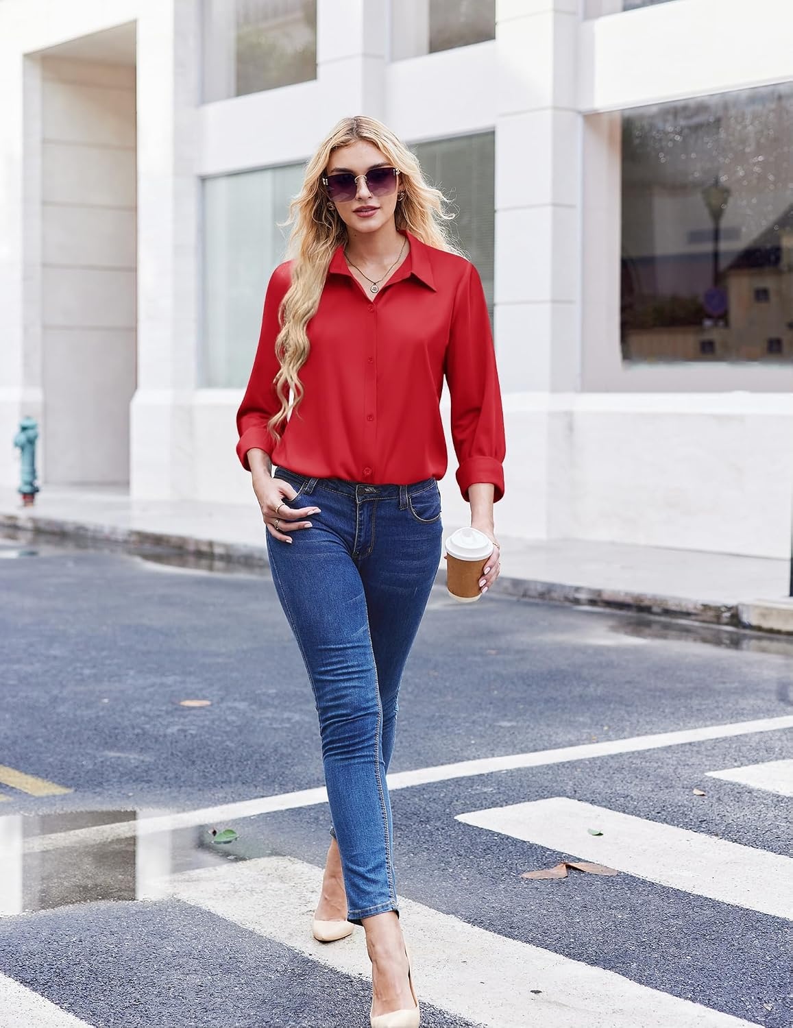 image:imageZeagoo Button Down Shirt Women Long Sleeve Blouses Casual Tops Work OutfitsCredstain Shield