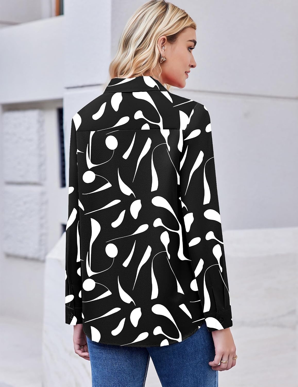 image:imageZeagoo Button Down Shirt Women Long Sleeve Blouses Casual Tops Work OutfitsDblack Printed