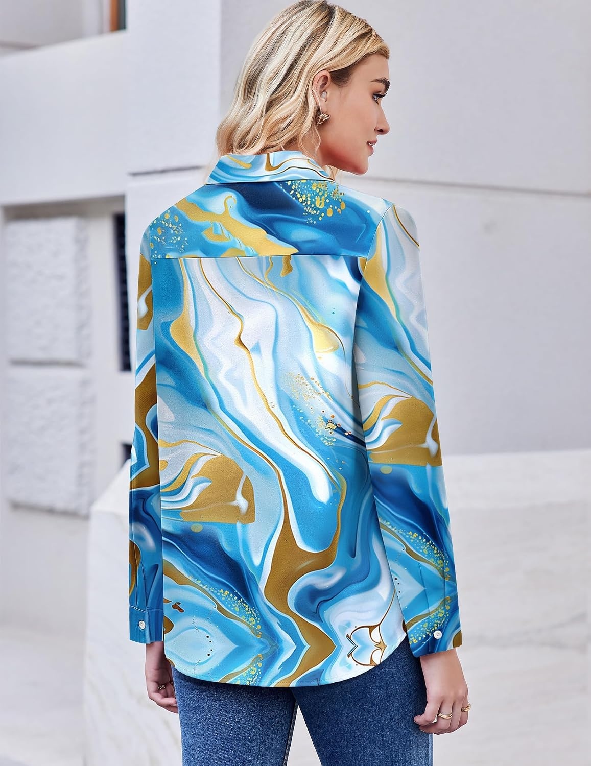 image:imageZeagoo Button Down Shirt Women Long Sleeve Blouses Casual Tops Work OutfitsDblue Printed