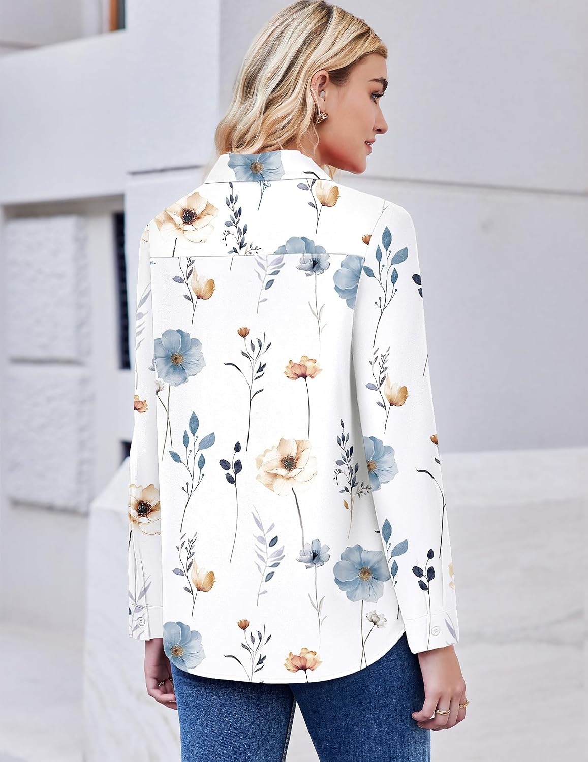 image:imageZeagoo Button Down Shirt Women Long Sleeve Blouses Casual Tops Work OutfitsFloral White