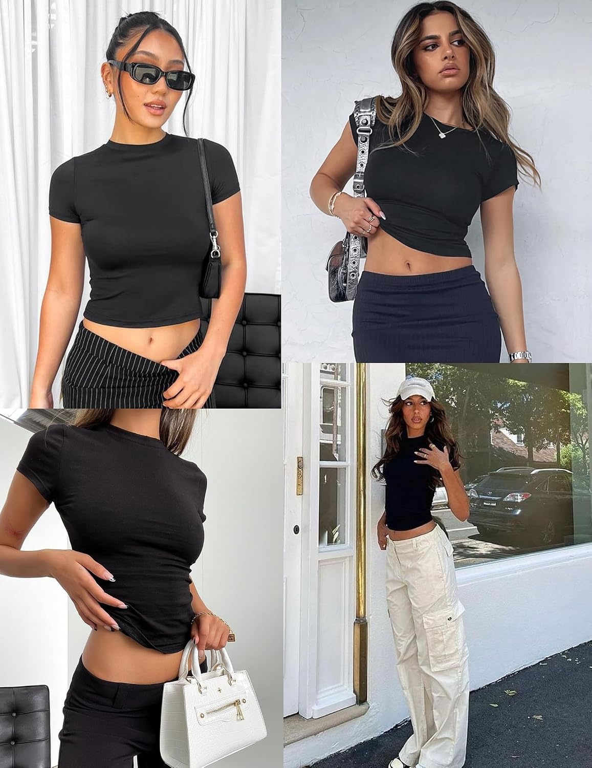 image:imageZeagoo Women Short Sleeve T Shirts Fitted Summer Tops Stretchy Basic TeeAblack