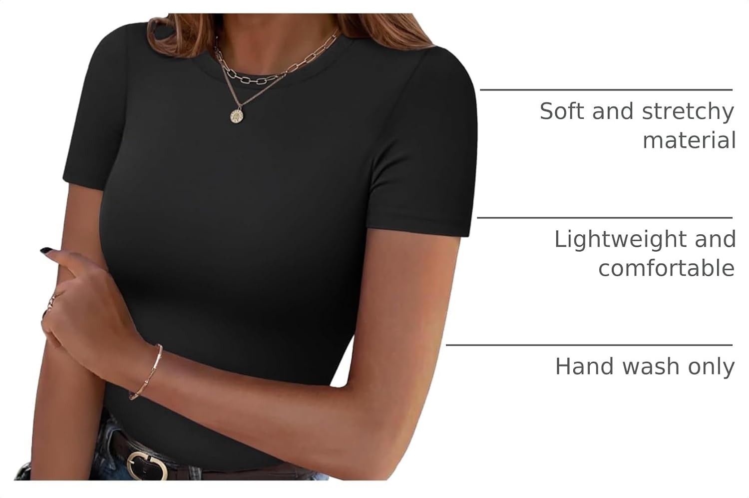 image:imageZeagoo Women Short Sleeve T Shirts Fitted Summer Tops Stretchy Basic TeeAblack