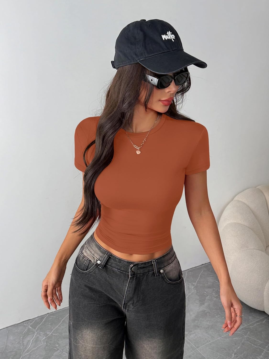 image:imageZeagoo Women Short Sleeve T Shirts Fitted Summer Tops Stretchy Basic TeeCaramel