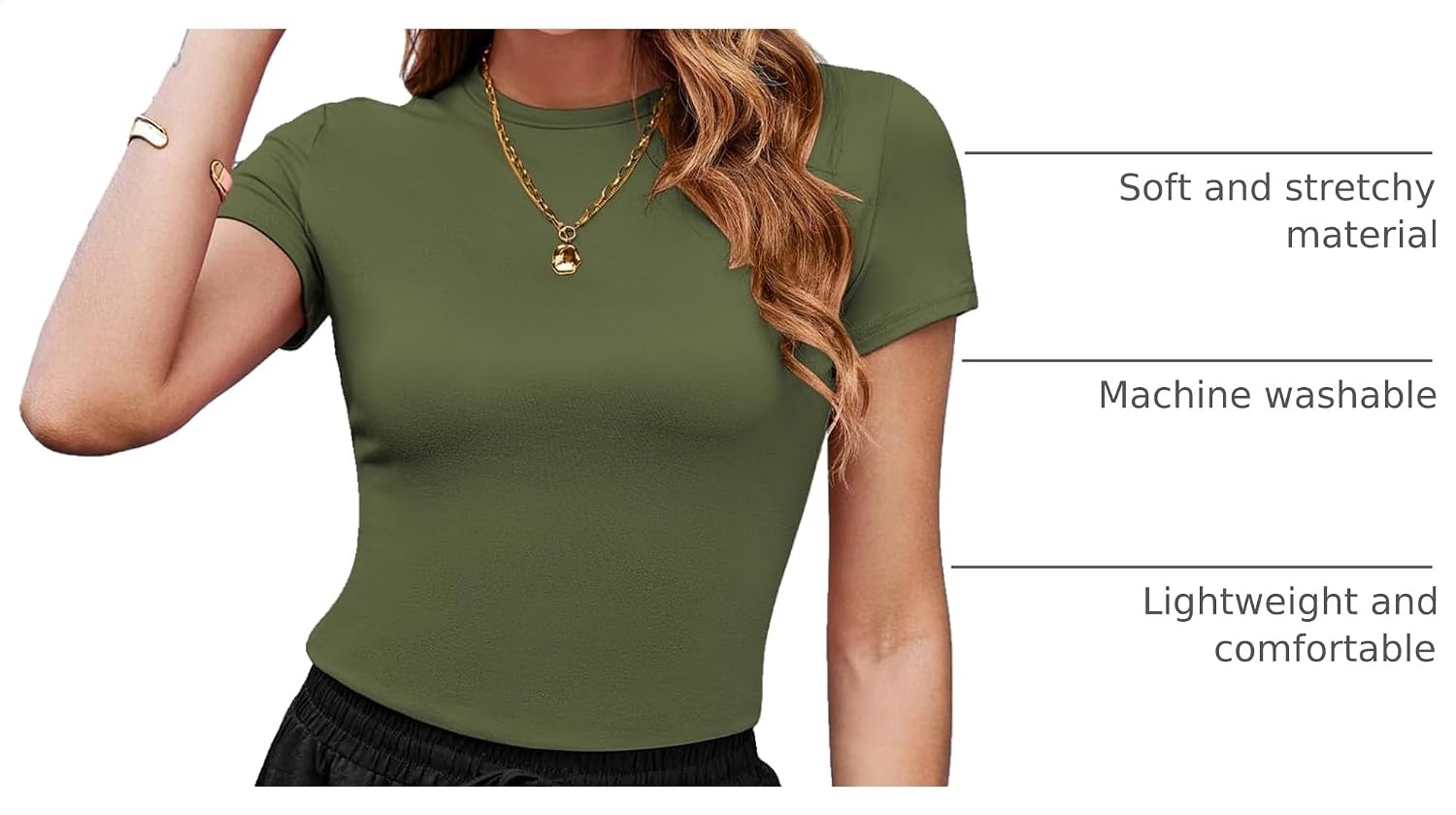 image:imageZeagoo Women Short Sleeve T Shirts Fitted Summer Tops Stretchy Basic TeeShort Sleeve Army Green