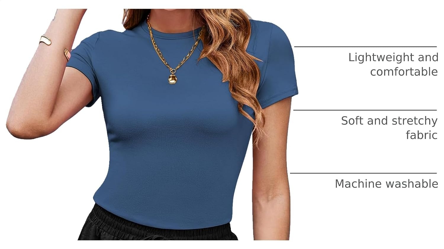 image:imageZeagoo Women Short Sleeve T Shirts Fitted Summer Tops Stretchy Basic TeeShort Sleeve Blue