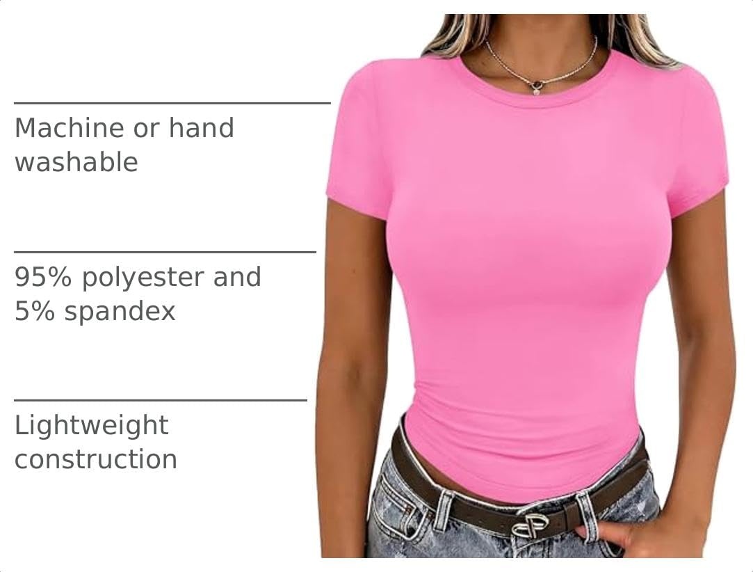 image:imageZeagoo Women Short Sleeve T Shirts Fitted Summer Tops Stretchy Basic TeeShort Sleeve Rose Red