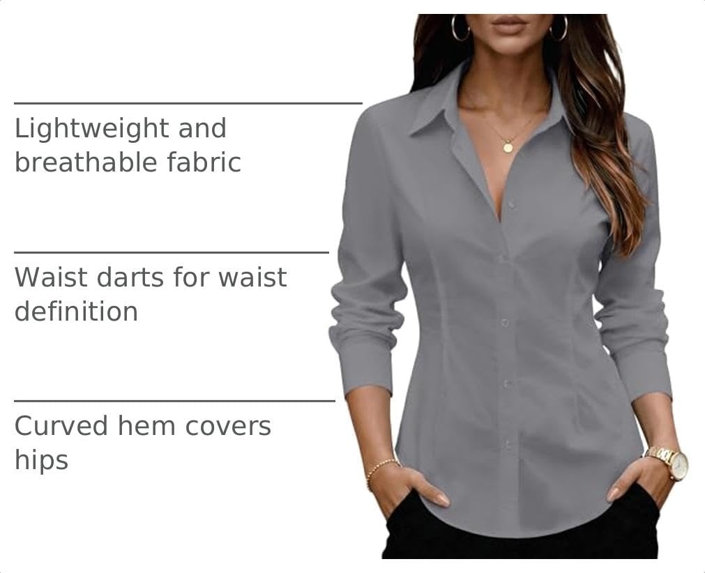 image:imageZeagoo Womens Wrinkle Free Button Down Shirts Long Sleeve Business TopsGrey
