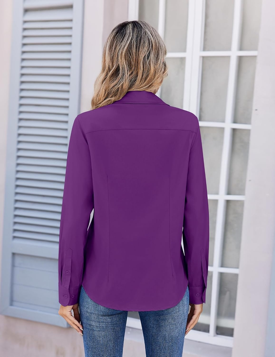 image:imageZeagoo Womens Wrinkle Free Button Down Shirts Long Sleeve Business TopsPurple
