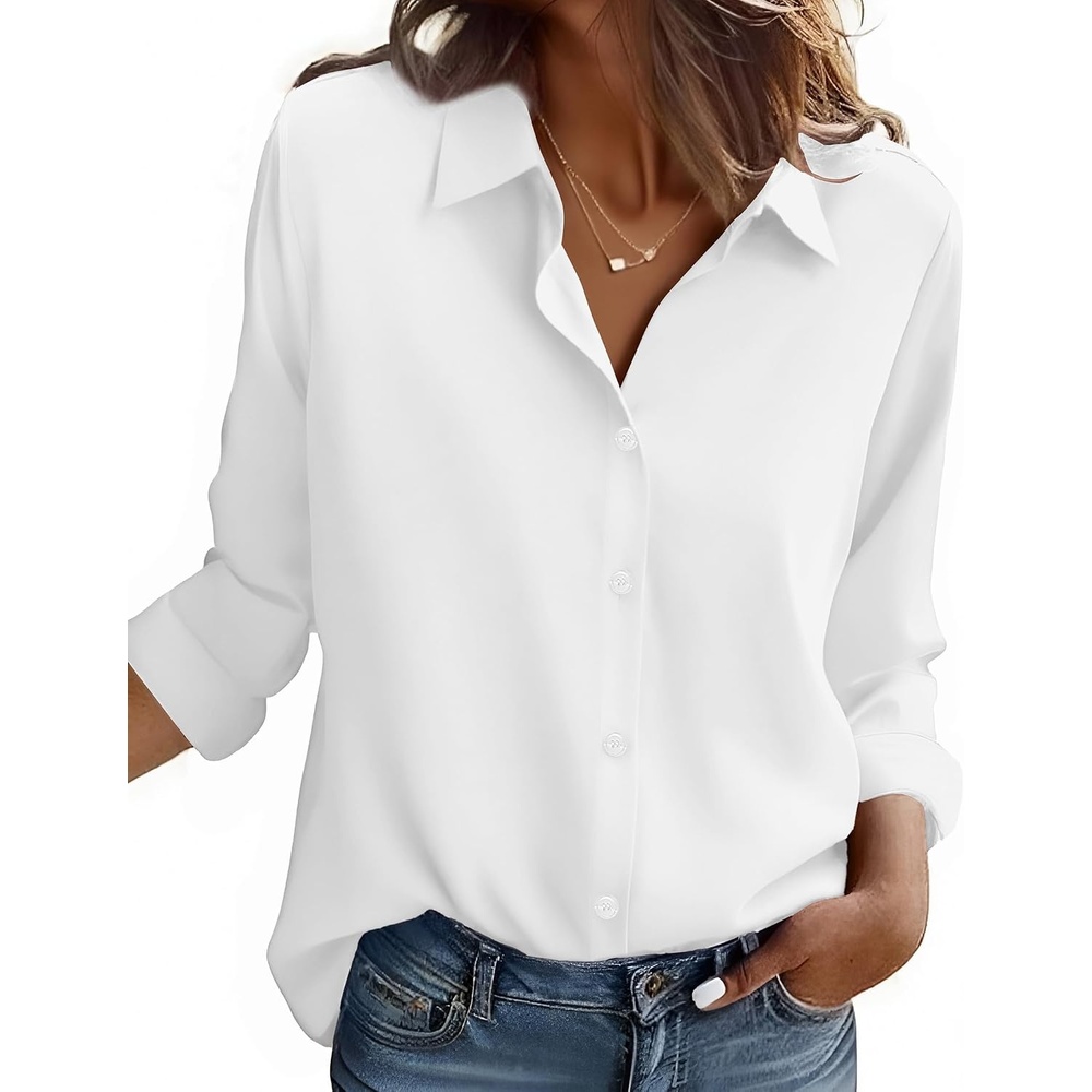 image:imageZeagoo Button Down Shirt Women Long Sleeve Blouses Casual Tops Work OutfitsAwhitestain Shield