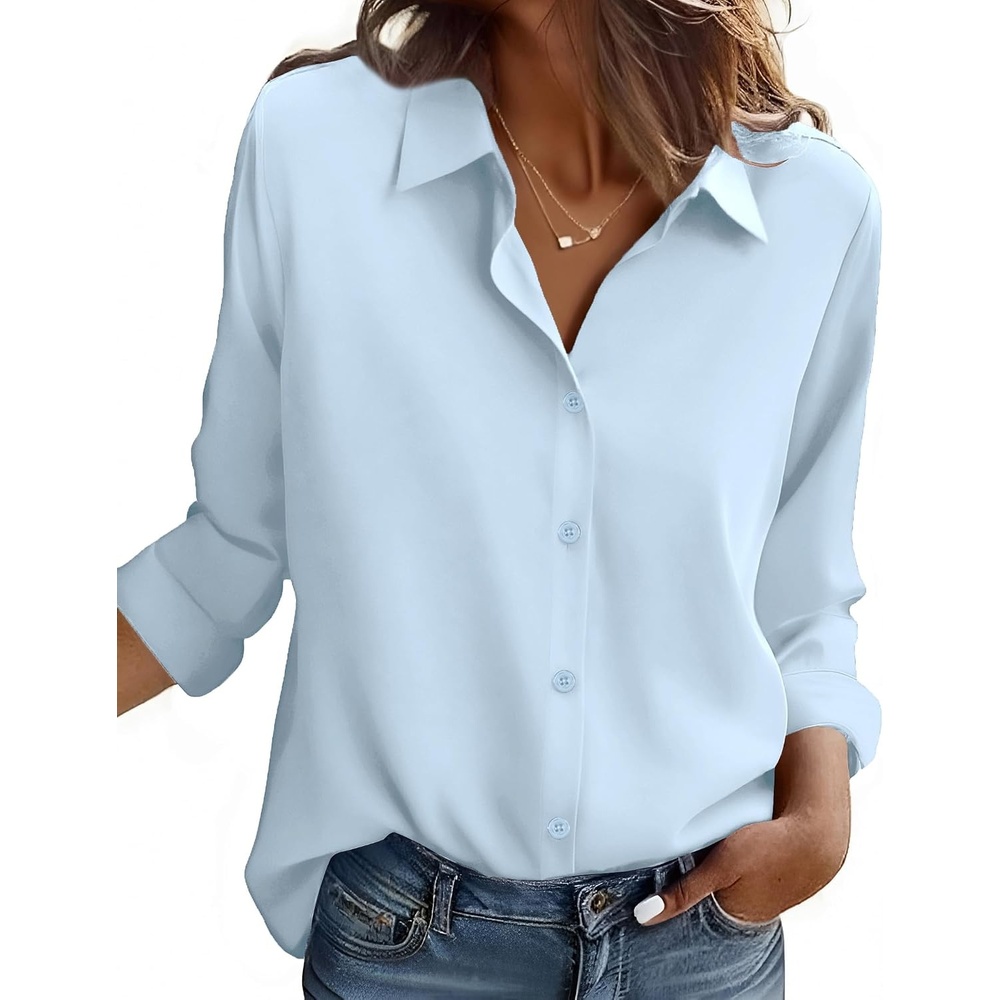 image:imageZeagoo Button Down Shirt Women Long Sleeve Blouses Casual Tops Work OutfitsCbluestain Shield