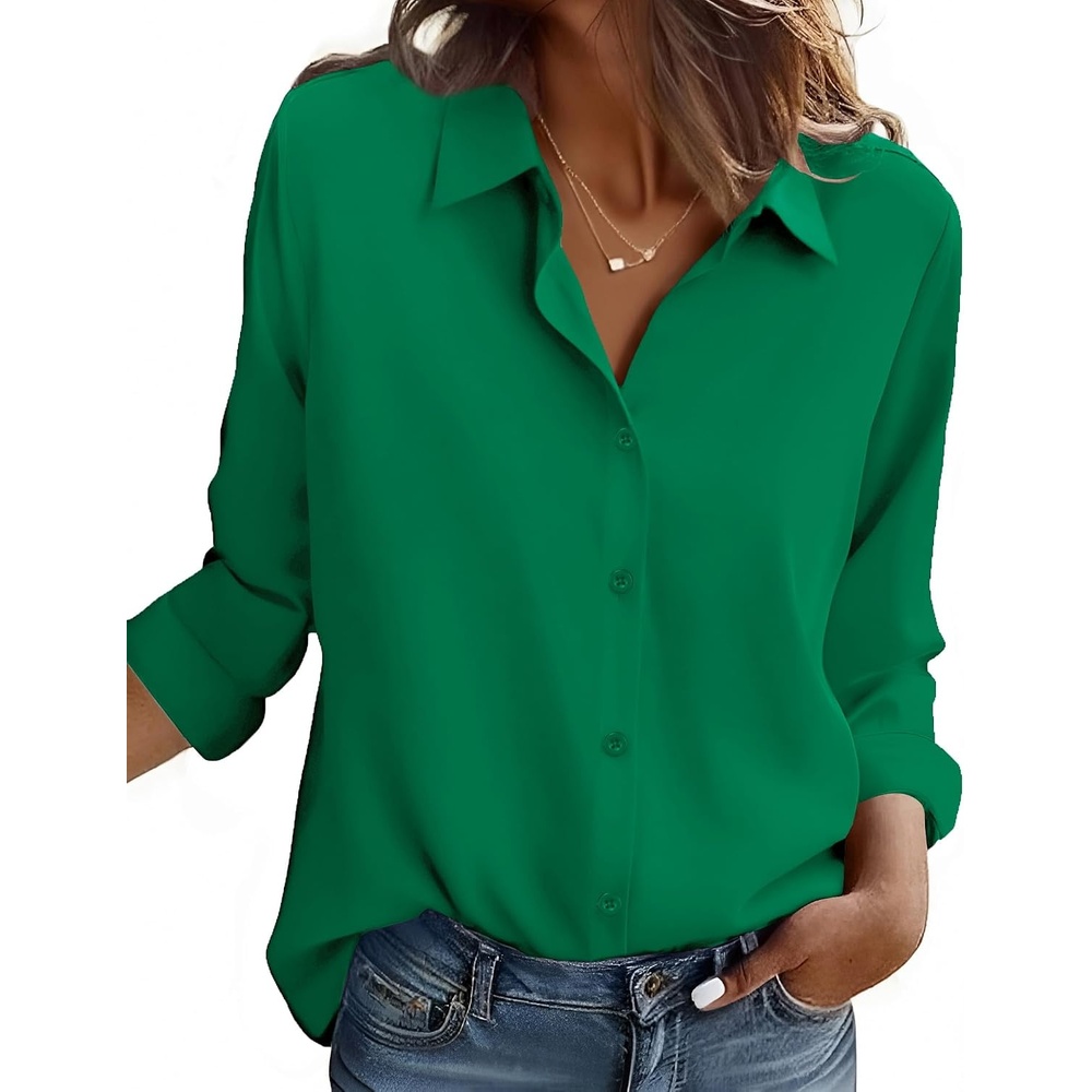 image:imageZeagoo Button Down Shirt Women Long Sleeve Blouses Casual Tops Work OutfitsCgreenstain Shield