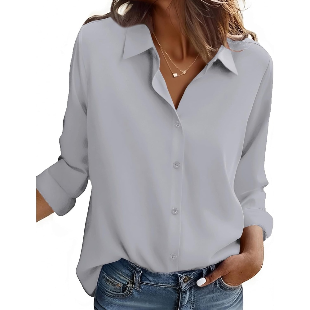 image:imageZeagoo Button Down Shirt Women Long Sleeve Blouses Casual Tops Work OutfitsCgreystain Shield