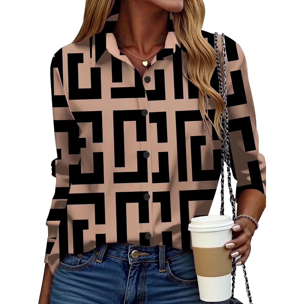 image:imageZeagoo Button Down Shirt Women Long Sleeve Blouses Casual Tops Work OutfitsGeometric