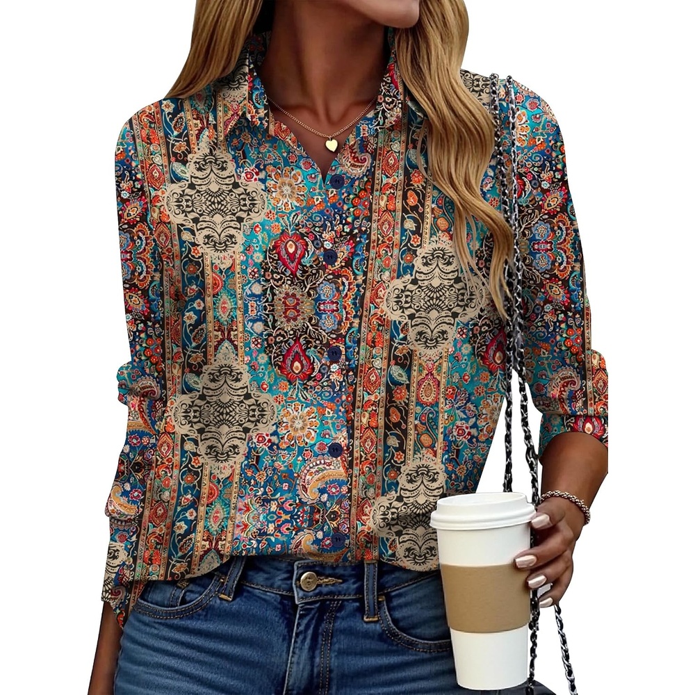 image:imageZeagoo Button Down Shirt Women Long Sleeve Blouses Casual Tops Work OutfitsMulticolor 721
