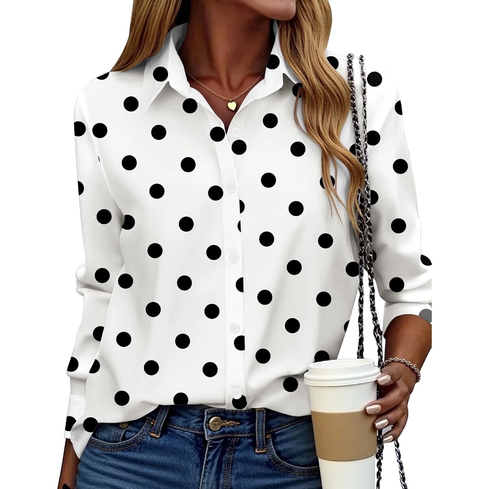 image:imageZeagoo Button Down Shirt Women Long Sleeve Blouses Casual Tops Work OutfitsPolka Dots