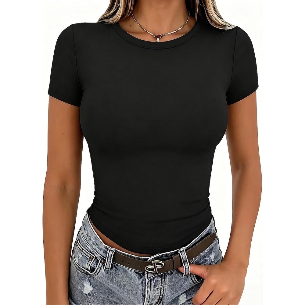 image:imageZeagoo Women Short Sleeve T Shirts Fitted Summer Tops Stretchy Basic TeeAblack