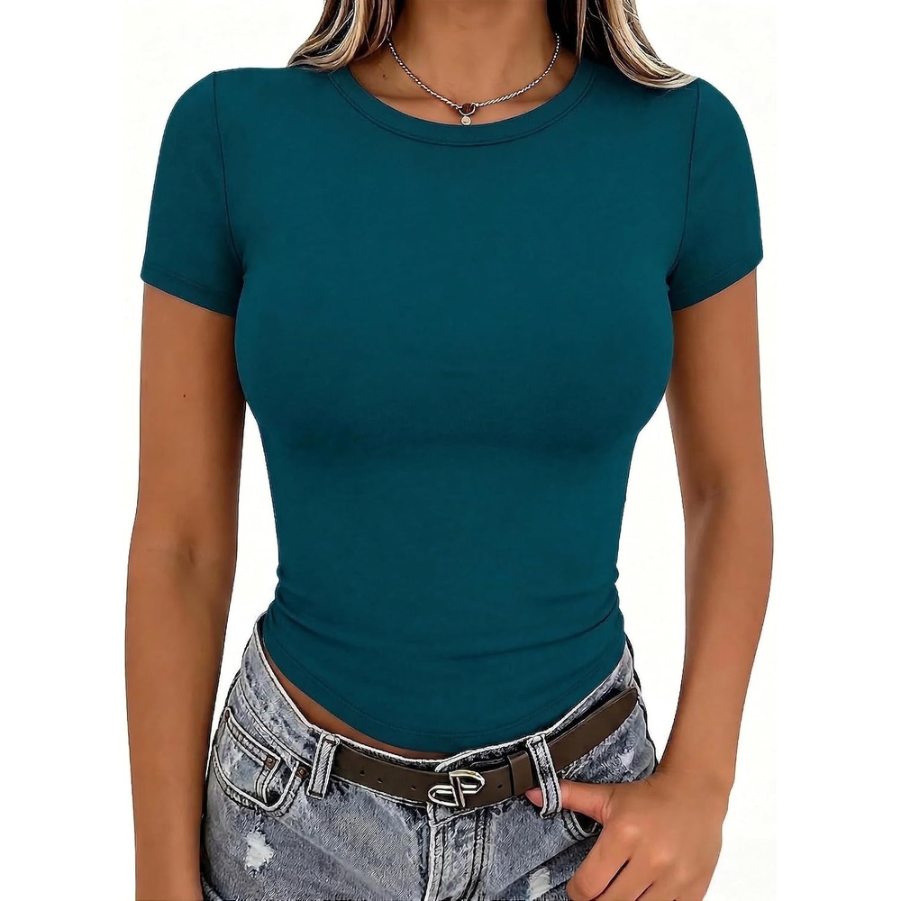 image:imageZeagoo Women Short Sleeve T Shirts Fitted Summer Tops Stretchy Basic TeeBlue Green