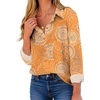 Zeagoo Button Down Shirt Women Long Sleeve Blouses Casual Tops Work Outfits(Orange Printed)