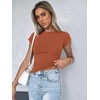 Zeagoo Women Short Sleeve T Shirts Fitted Summer Tops Stretchy Basic Tee(Caramel)
