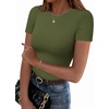 Zeagoo Women Short Sleeve T Shirts Fitted Summer Tops Stretchy Basic Tee(Short Sleeve Army Green)