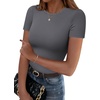 Zeagoo Women Short Sleeve T Shirts Fitted Summer Tops Stretchy Basic Tee(Short Sleeve Dark Grey)